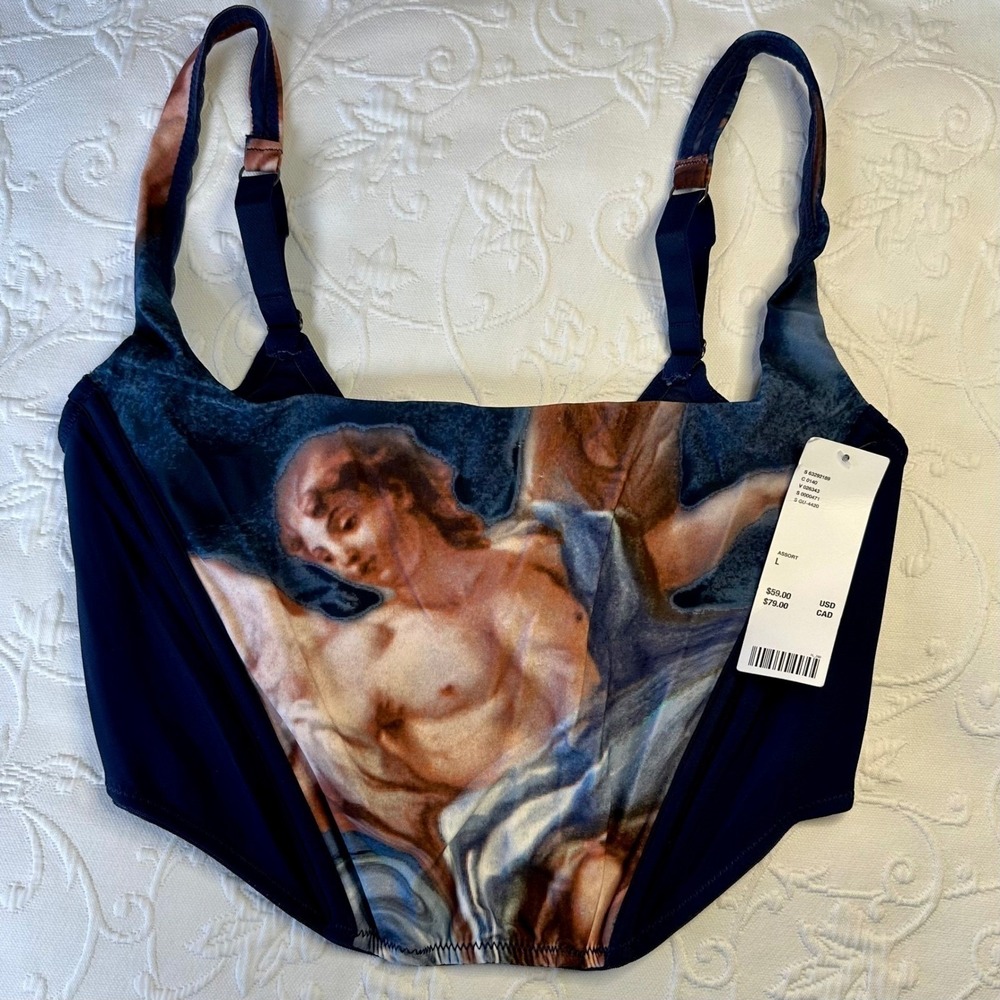 Urban Outfitters Out From Under Love Struck Renaissance‎ Print Corset Top Size L - Picture 2 of 9